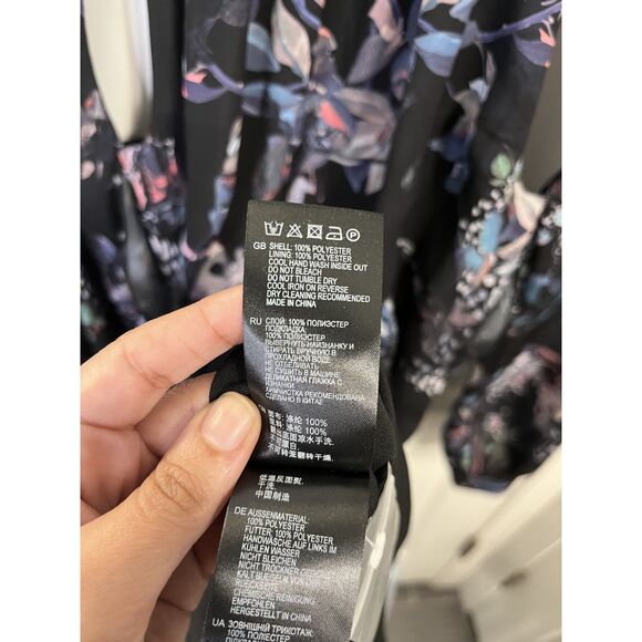 REISS Saturn Black Leaf Floral Printed Mini Dress Size US 4 - NWOT - Picture 7 of 7